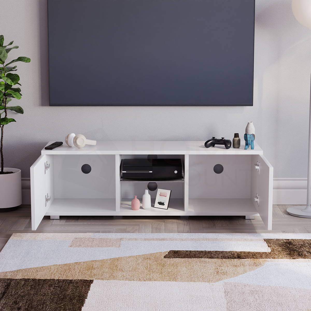 Cosmo 2-Door LED TV Unit, 120cm - White