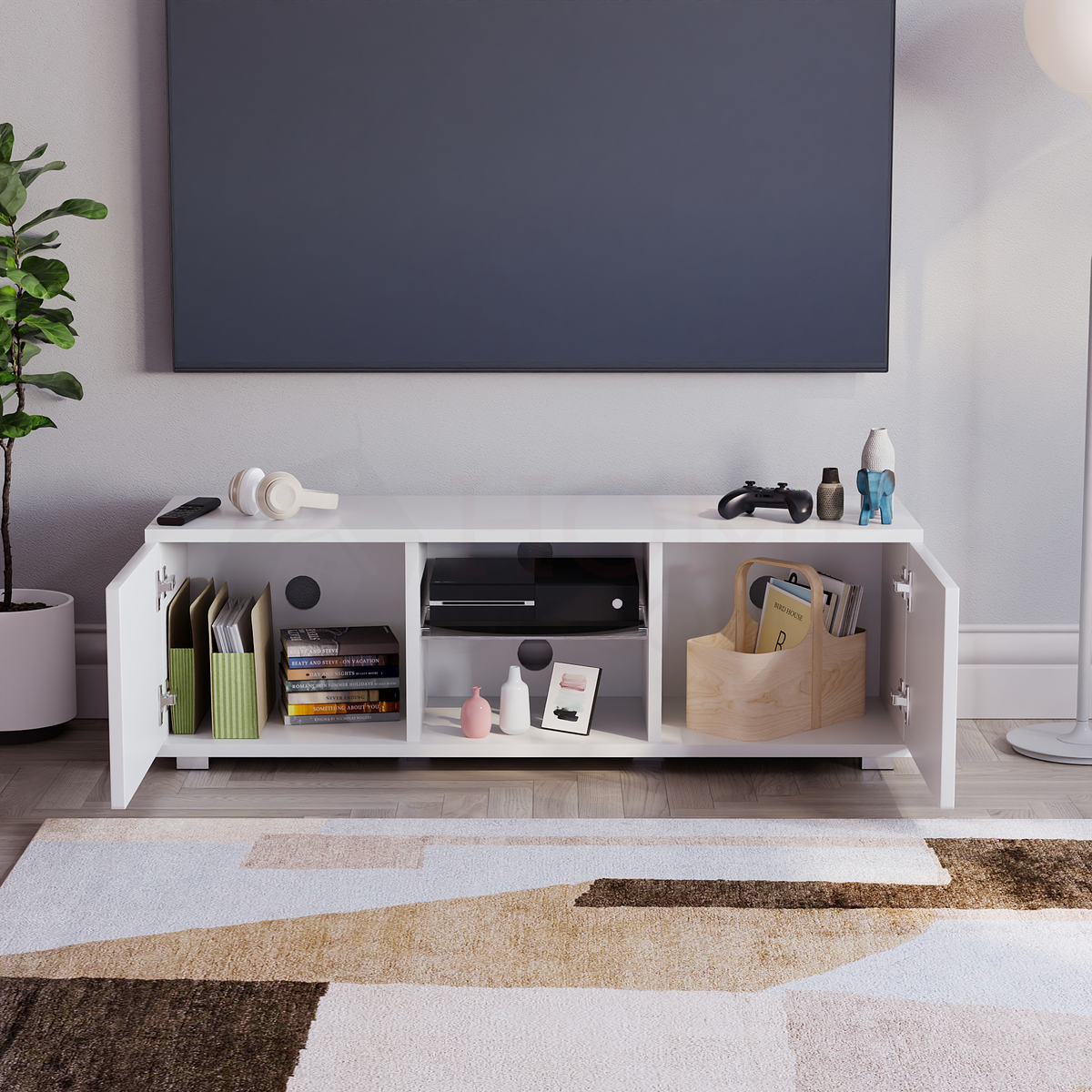 Cosmo 2-Door LED TV Unit, 120cm - White