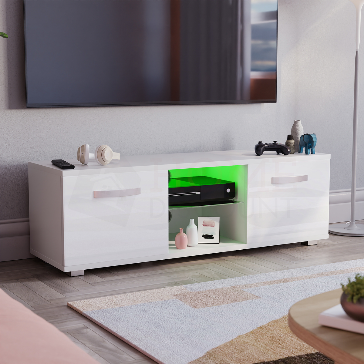 Cosmo 2-Door LED TV Unit, 120cm - White