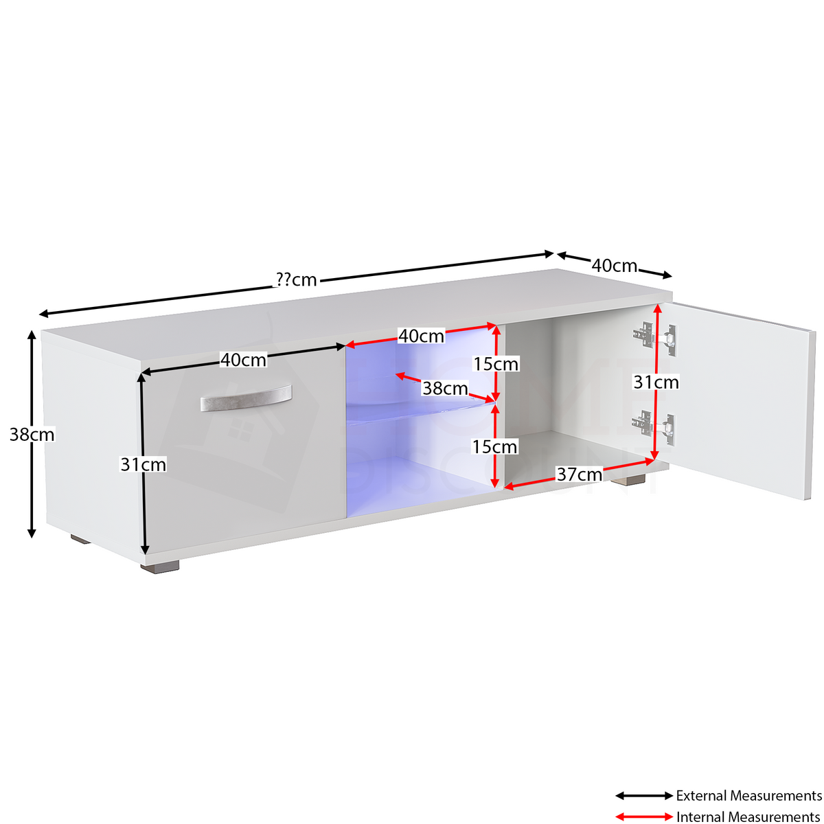 Cosmo 2-Door LED TV Unit, 120cm - White