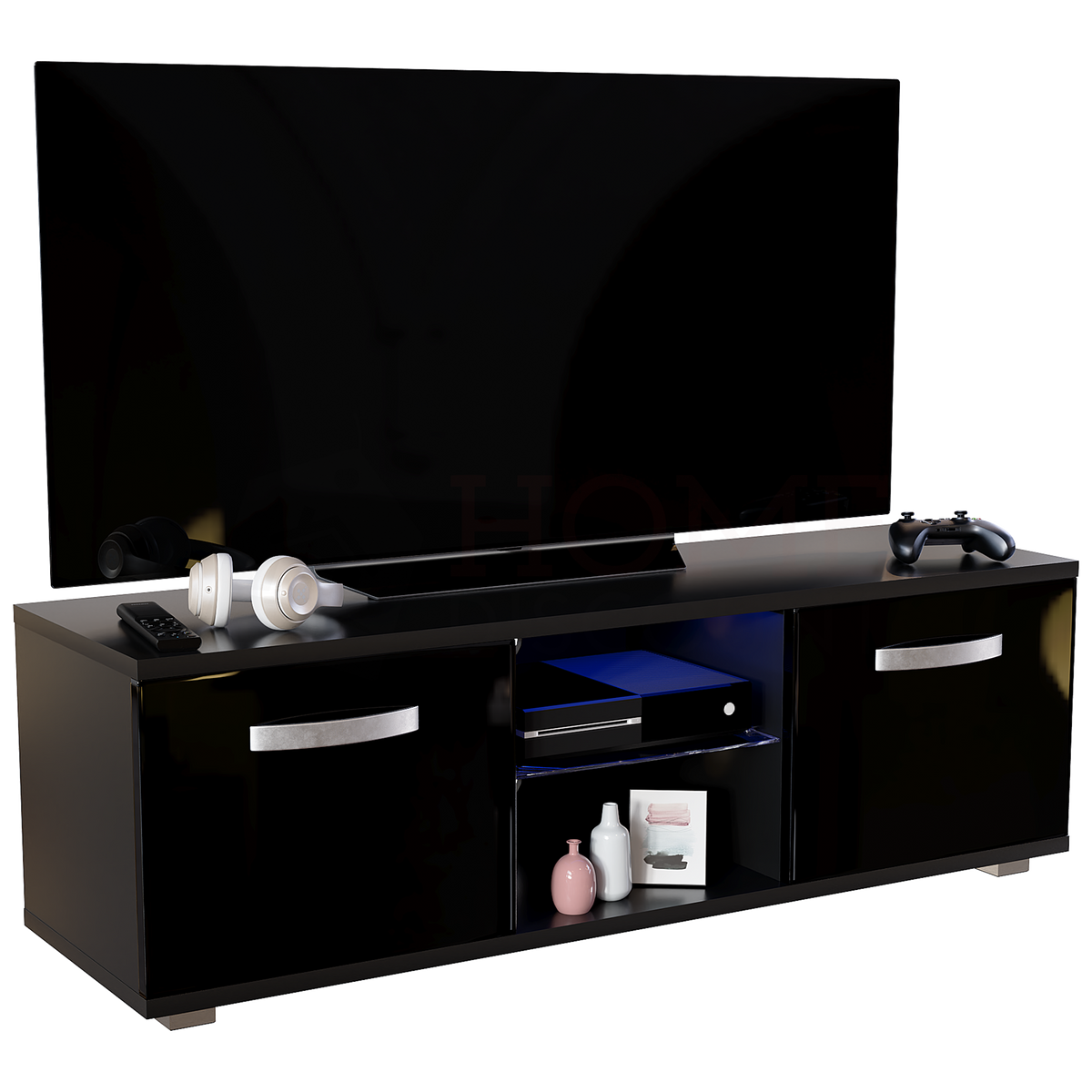 Cosmo 2-Door LED TV Unit, 120cm - Black