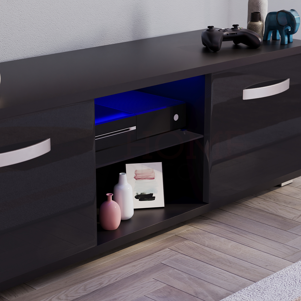 Cosmo 2-Door LED TV Unit, 120cm - Black