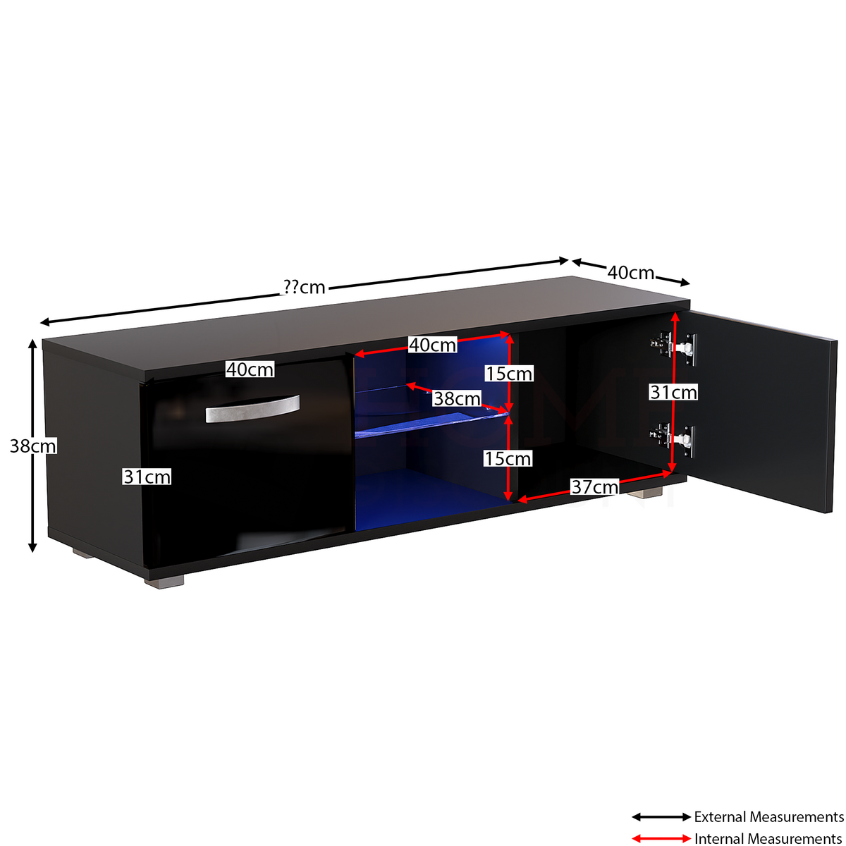 Cosmo 2-Door LED TV Unit, 120cm - Black
