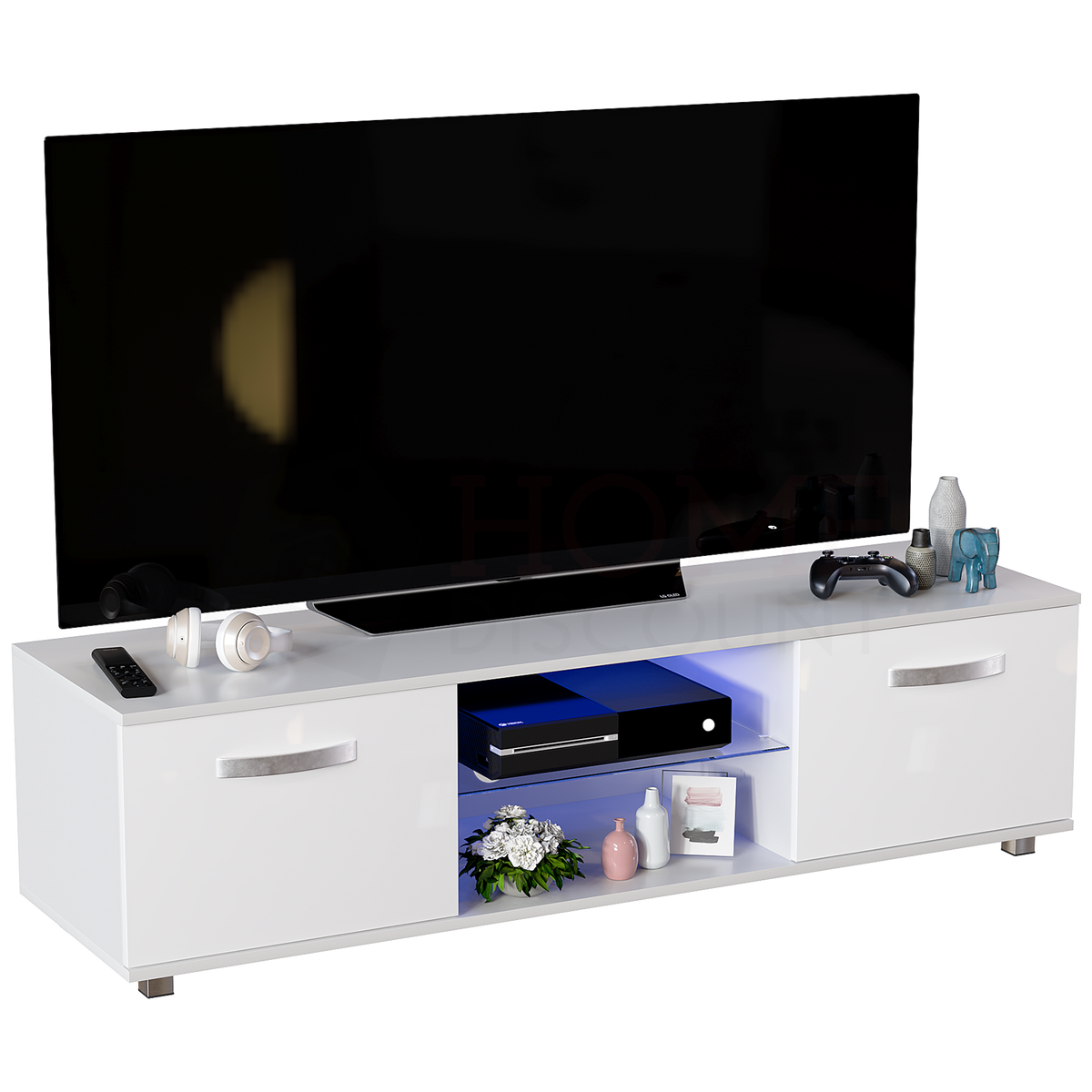 Cosmo 2-Door LED TV Unit, 140cm - White