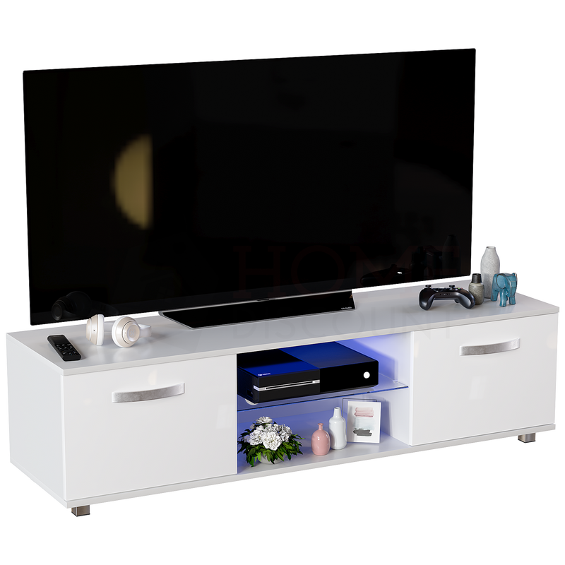 Cosmo 2 Door LED TV Unit, 140cm, White