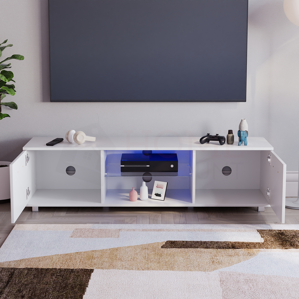 Cosmo 2-Door LED TV Unit, 140cm - White
