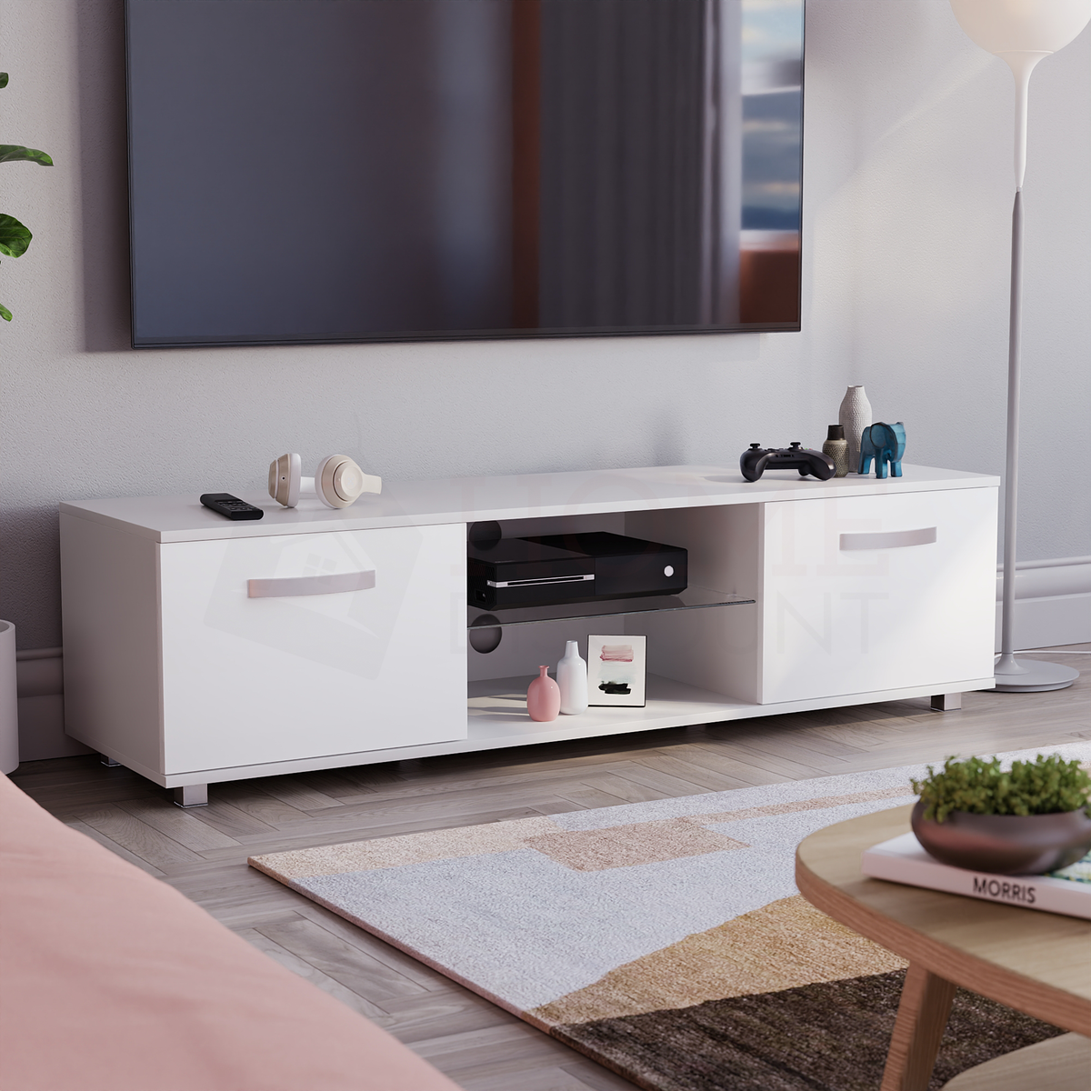 Cosmo 2-Door LED TV Unit, 140cm - White