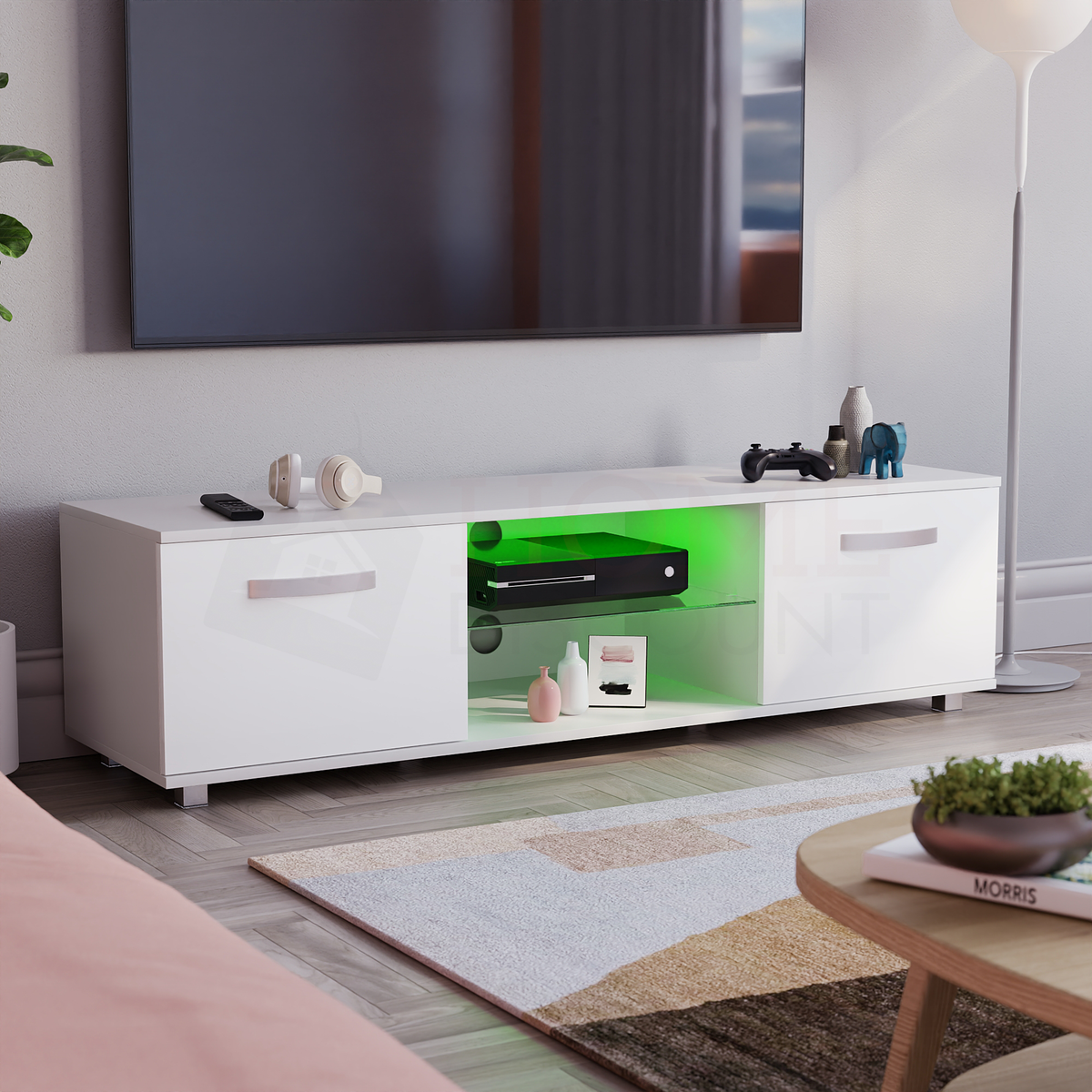 Cosmo 2-Door LED TV Unit, 140cm - White