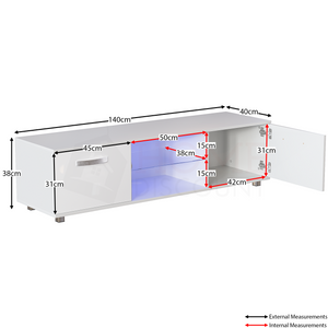Cosmo 2-Door LED TV Unit, 140cm - White