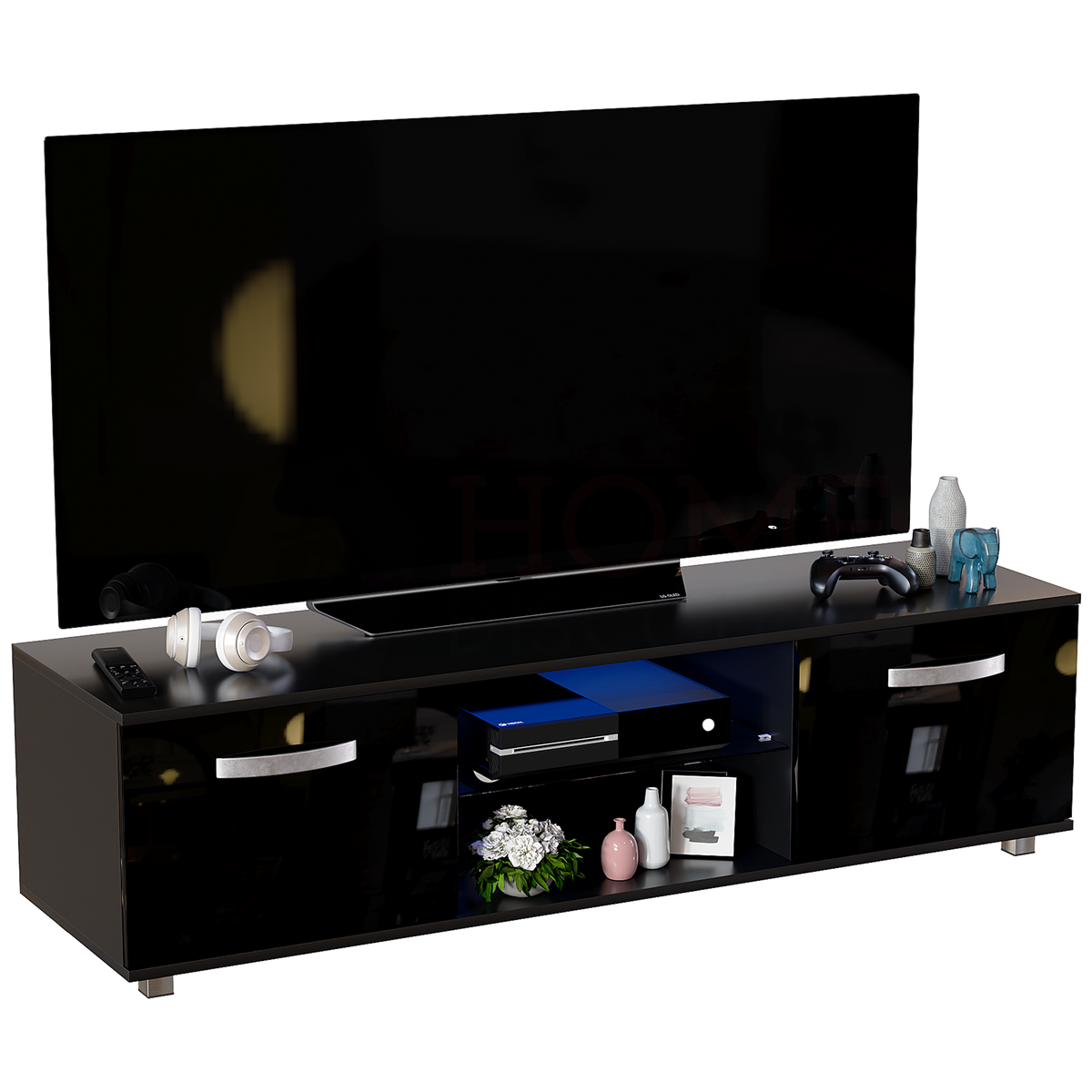 Cosmo 2-Door LED TV Unit, 140cm - Black