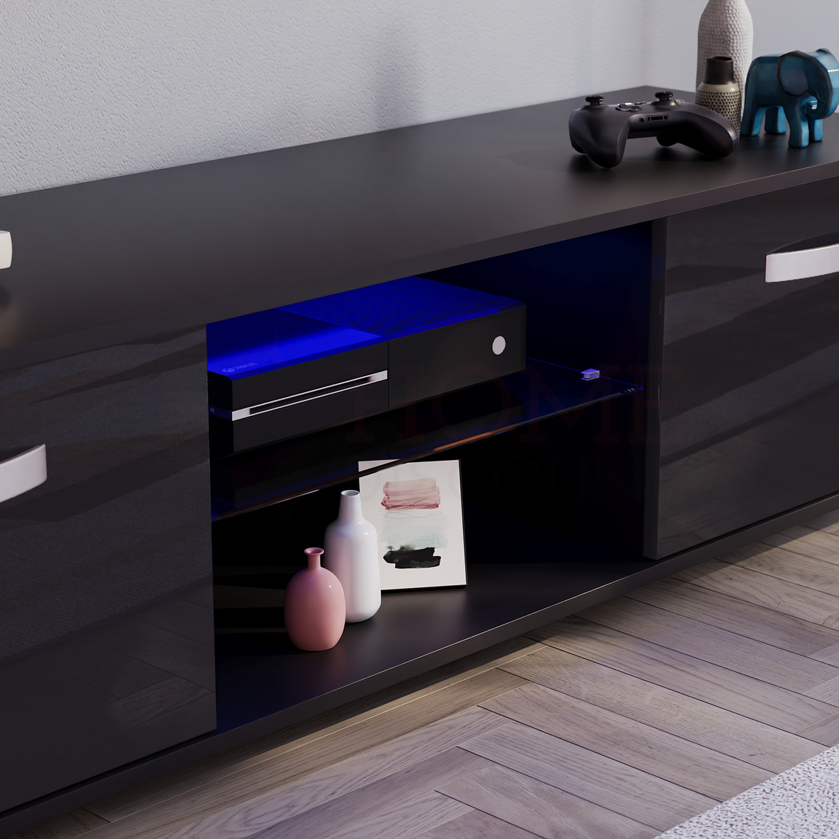 Cosmo 2-Door LED TV Unit, 140cm - Black