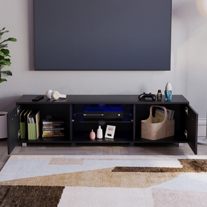 Cosmo 2-Door LED TV Unit, 140cm - Black