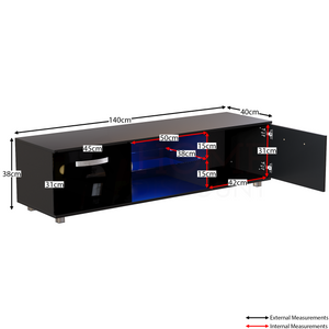 Cosmo 2-Door LED TV Unit, 140cm - Black