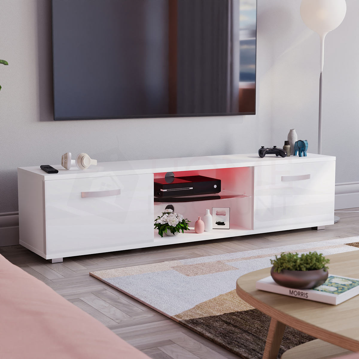 Cosmo 2-Door LED TV Unit, 160cm - White