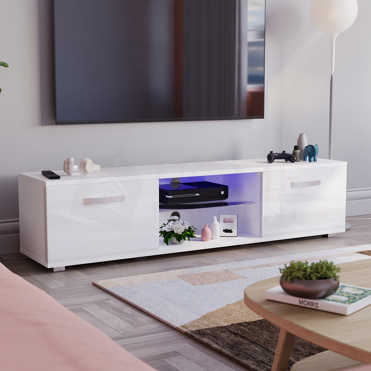 Cosmo 2-Door LED TV Unit, 160cm - White