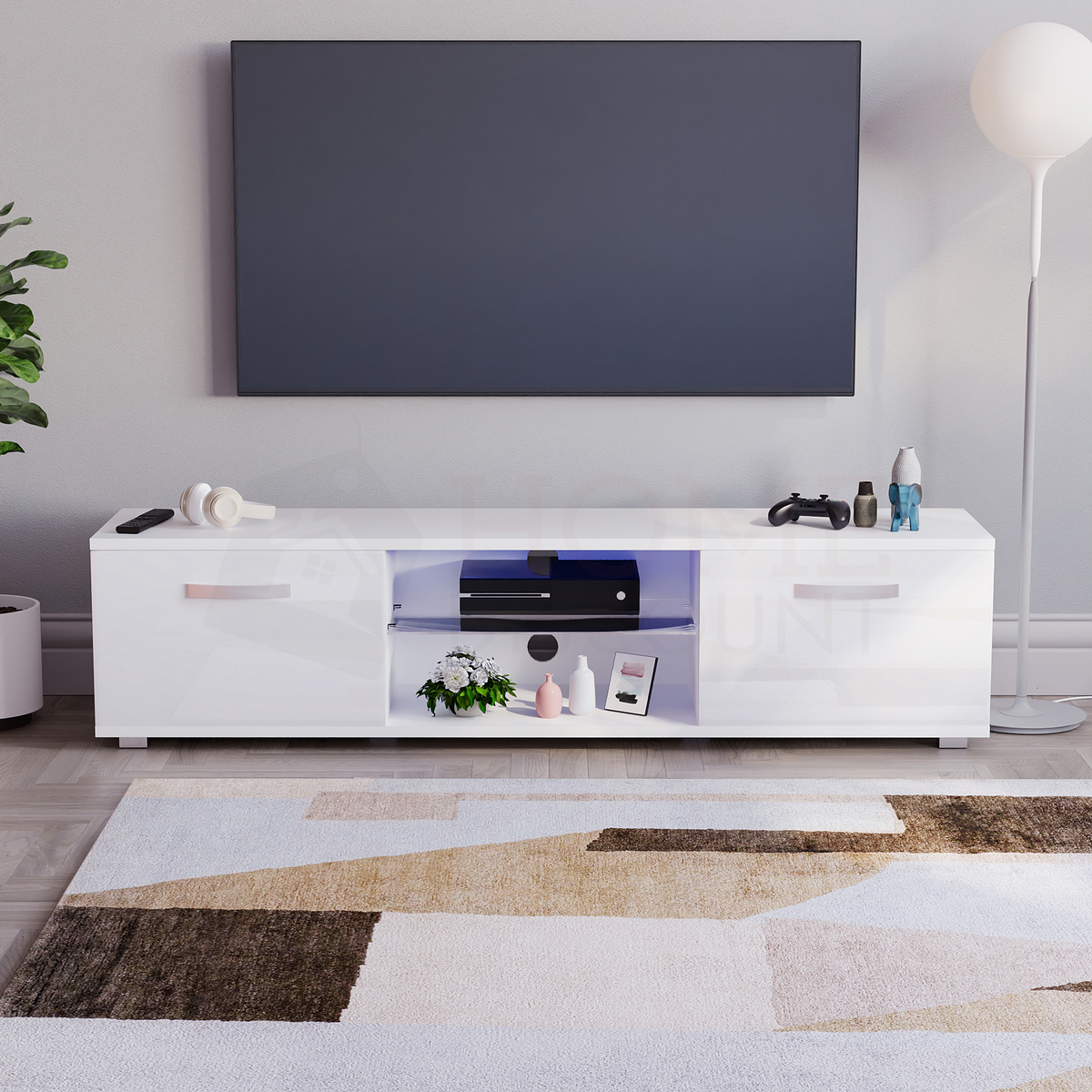 Cosmo 2-Door LED TV Unit, 160cm - White