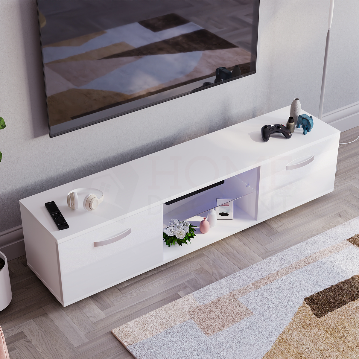 Cosmo 2-Door LED TV Unit, 160cm - White