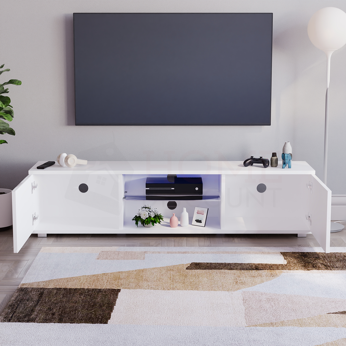 Cosmo 2-Door LED TV Unit, 160cm - White