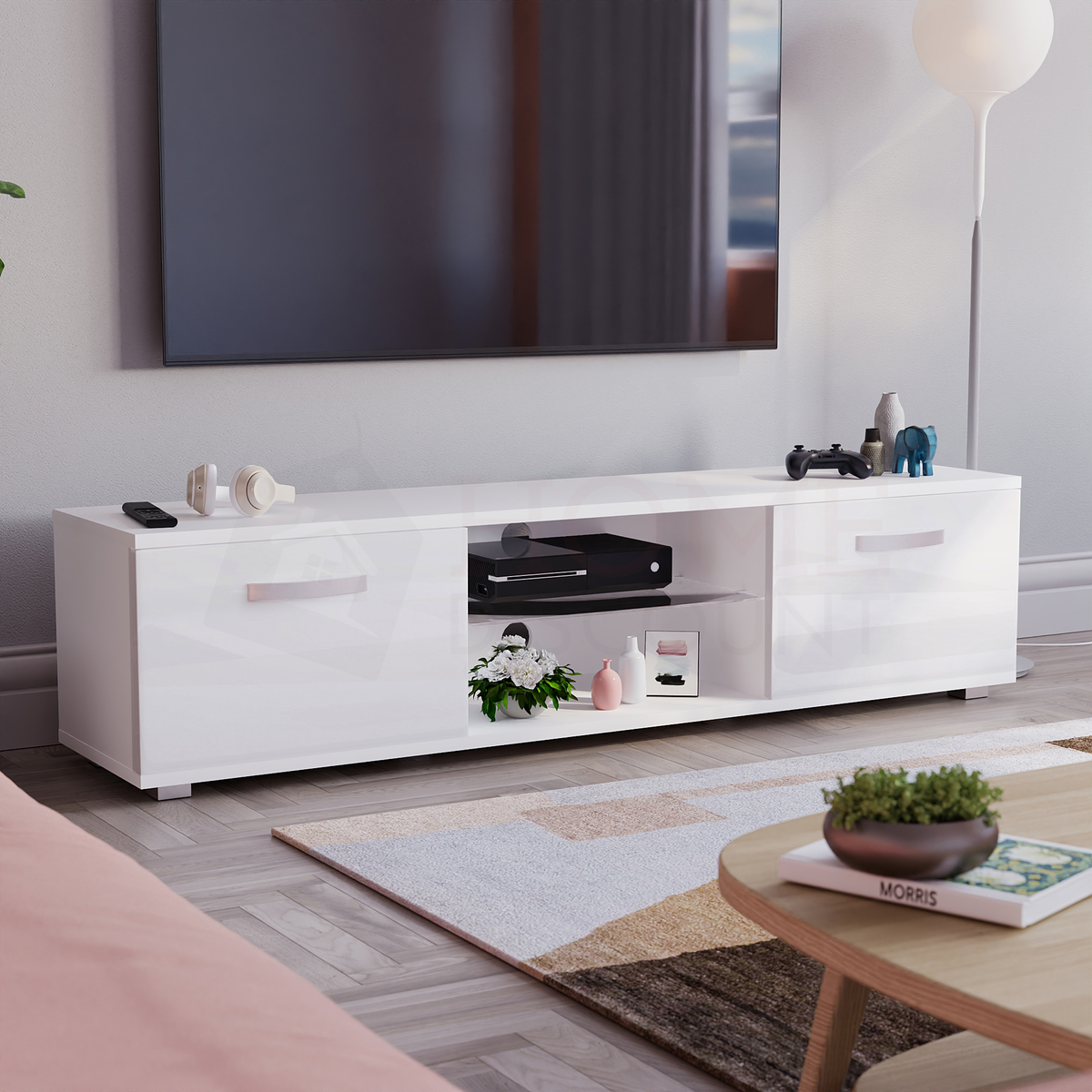Cosmo 2-Door LED TV Unit, 160cm - White