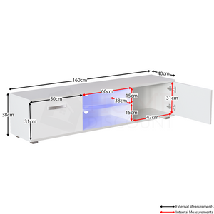 Cosmo 2-Door LED TV Unit, 160cm - White
