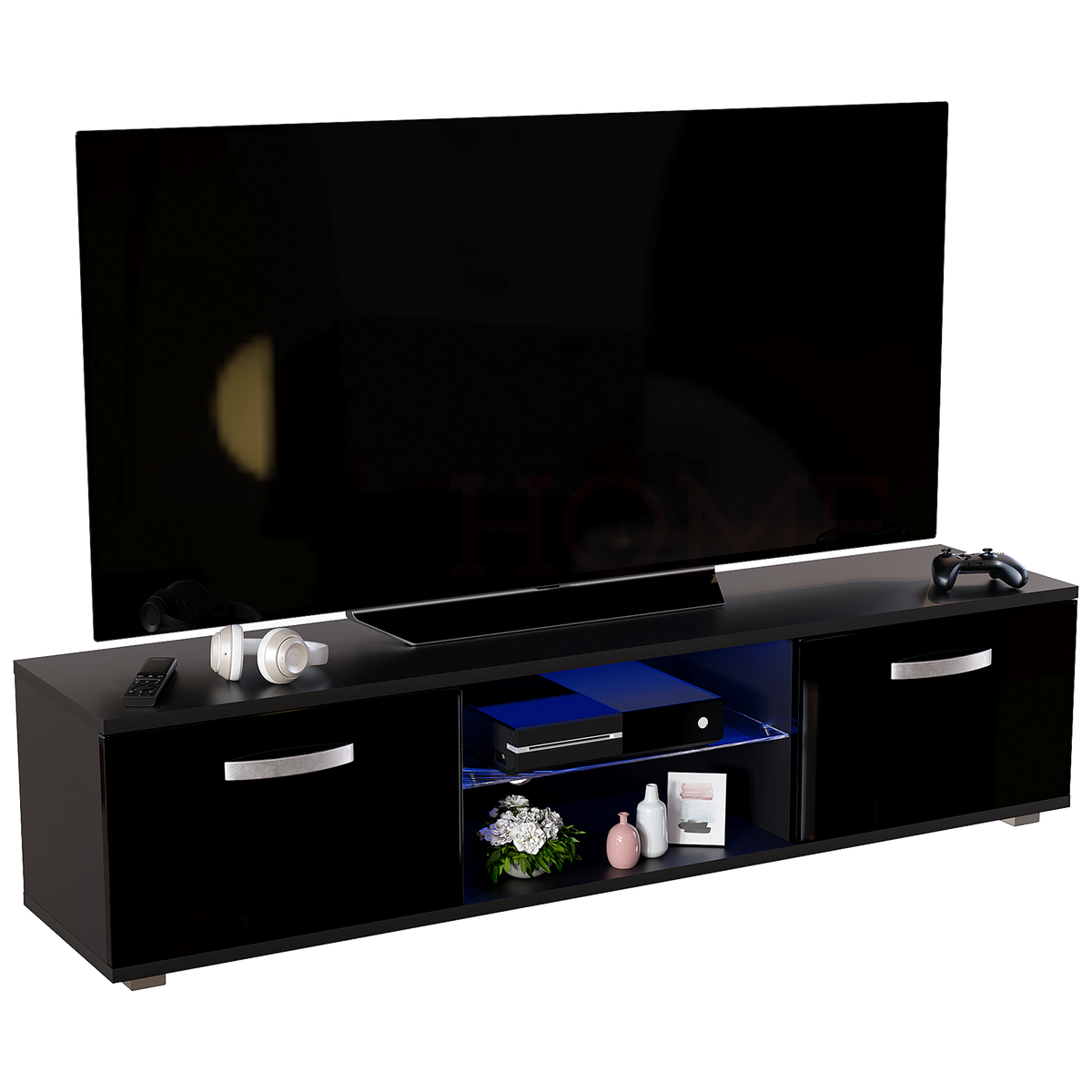 Cosmo 2-Door LED TV Unit, 160cm - Black