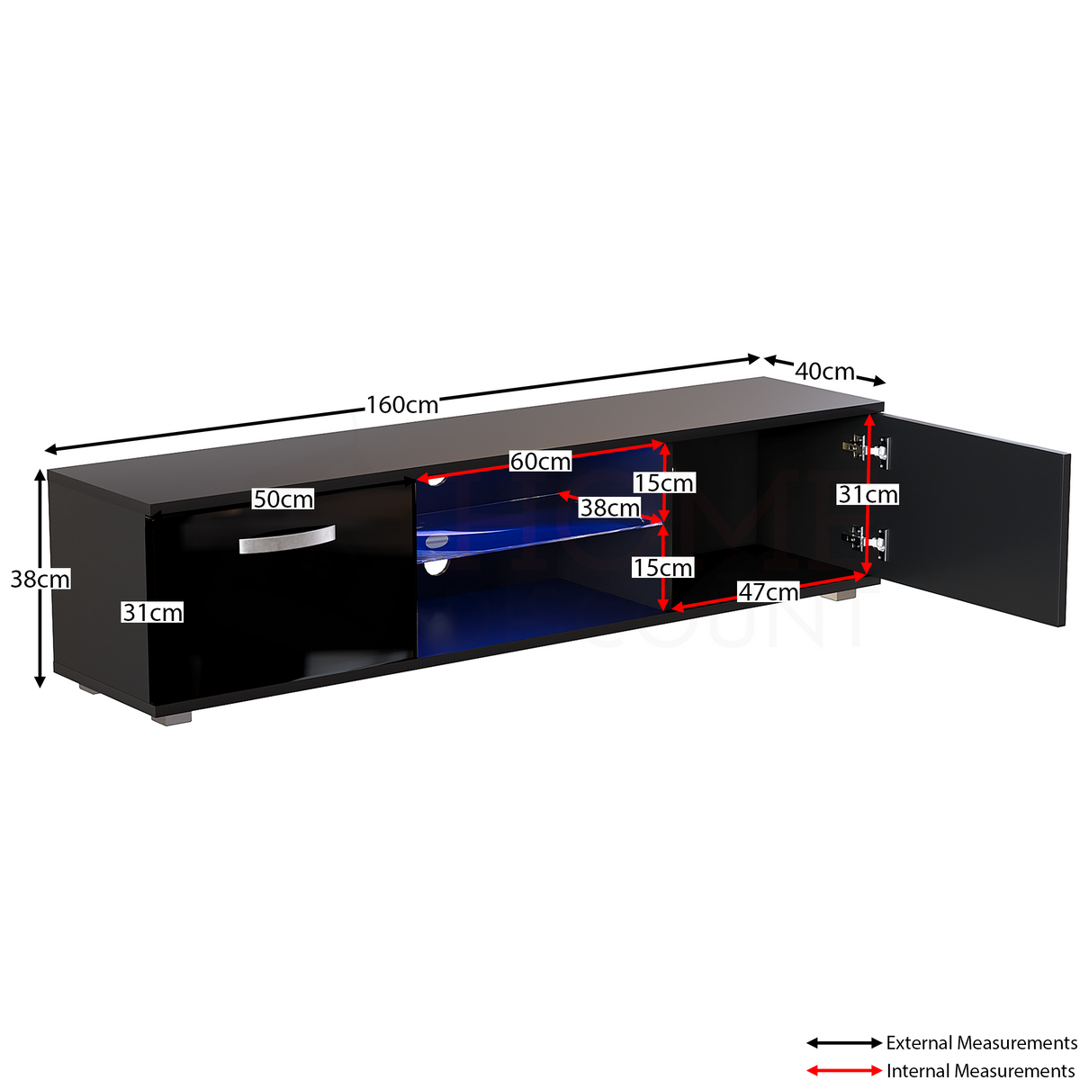 Cosmo 2-Door LED TV Unit, 160cm - Black
