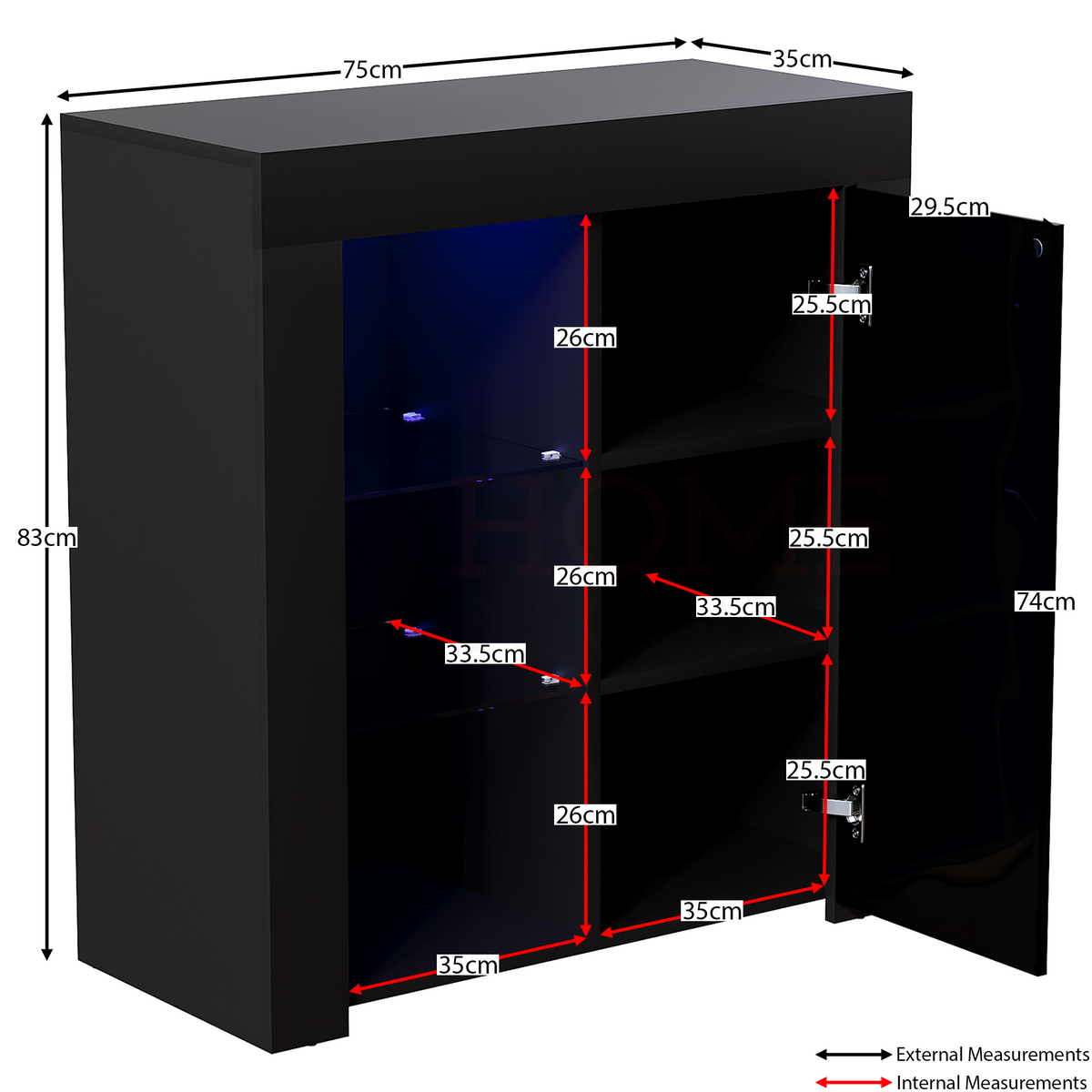 Azura 1-Door LED Sideboard - Black