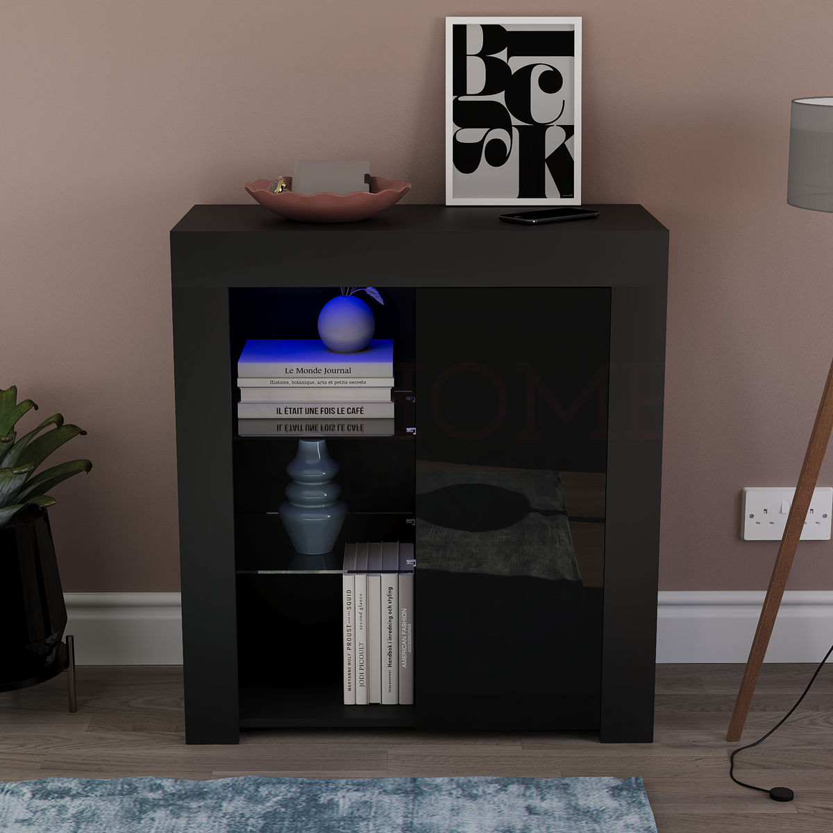 Azura 1-Door LED Sideboard - Black