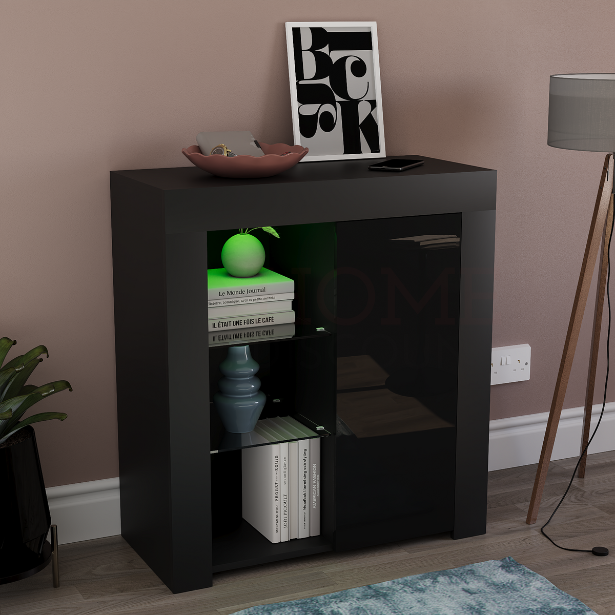 Azura 1-Door LED Sideboard - Black