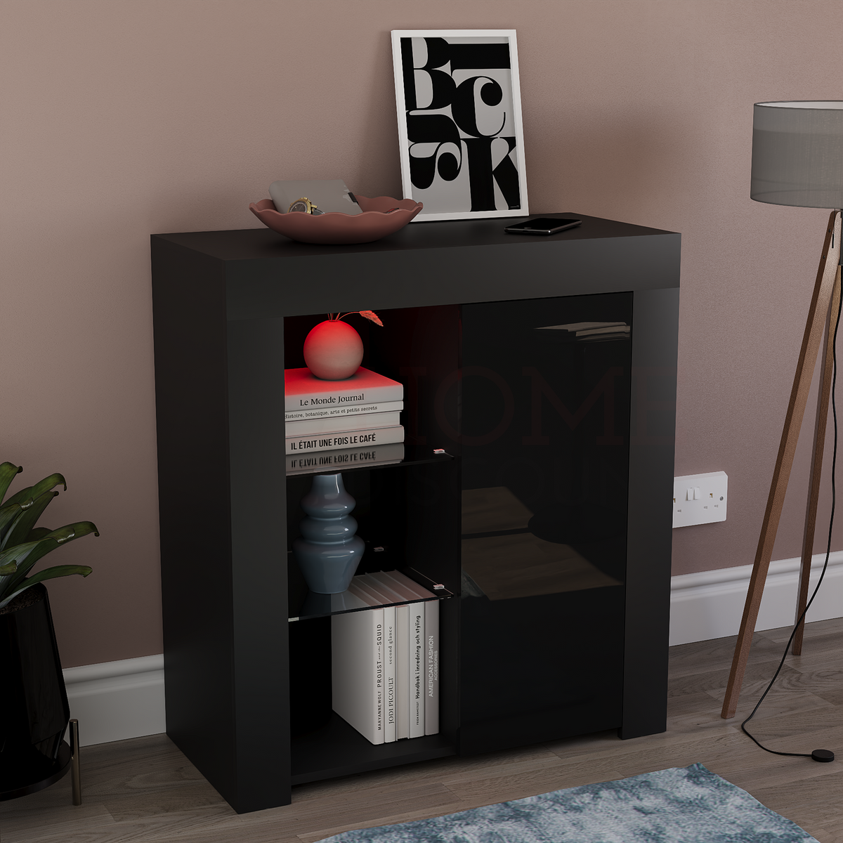 Azura 1-Door LED Sideboard - Black