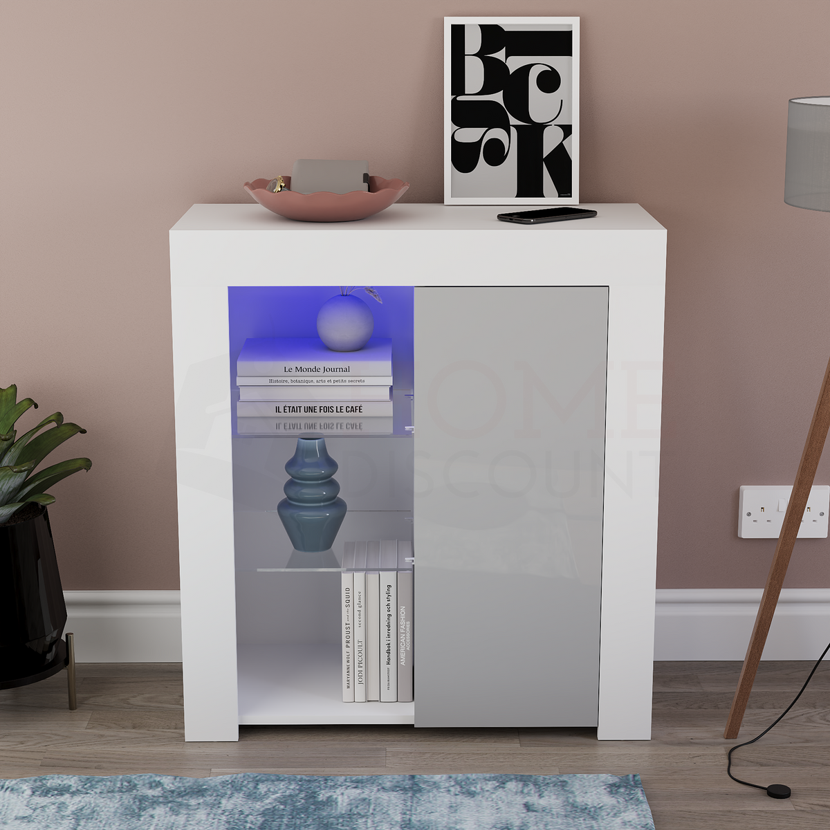 Azura 1-Door LED Sideboard - White & Grey