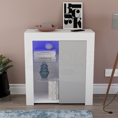 Azura 1 Door LED Sideboard, White & Grey