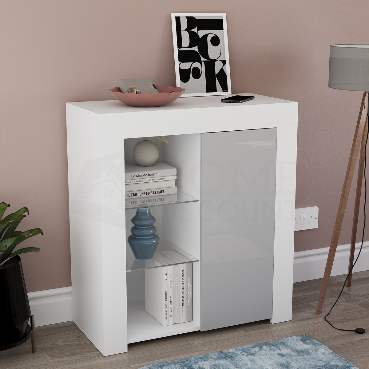 Azura 1-Door LED Sideboard - White & Grey