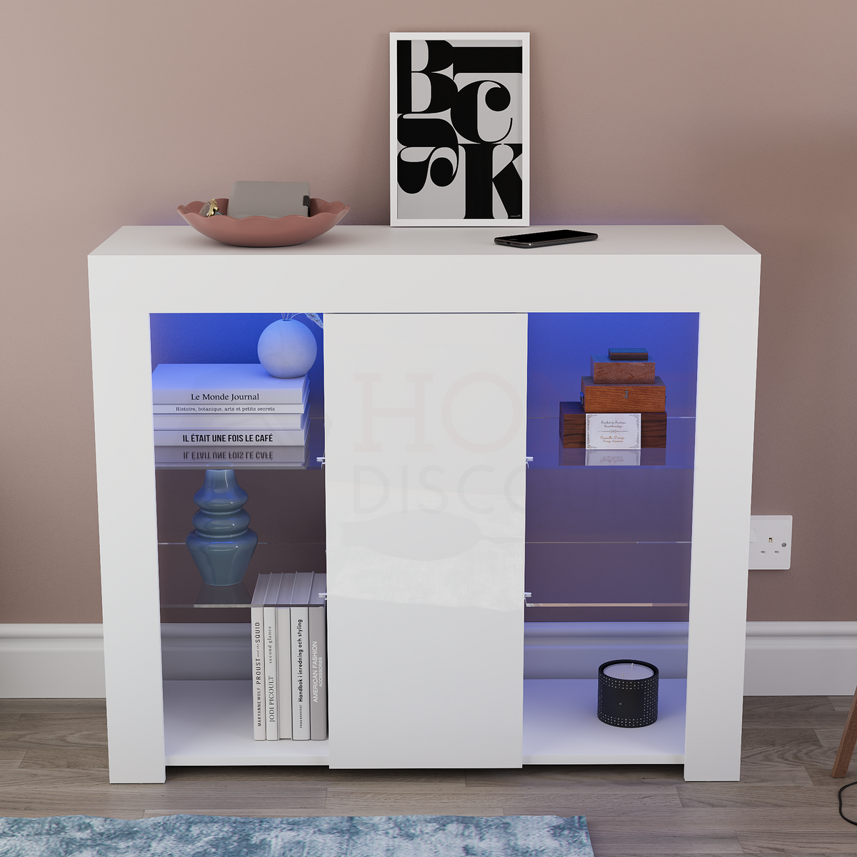Azura 1-Door Large LED Sideboard - White