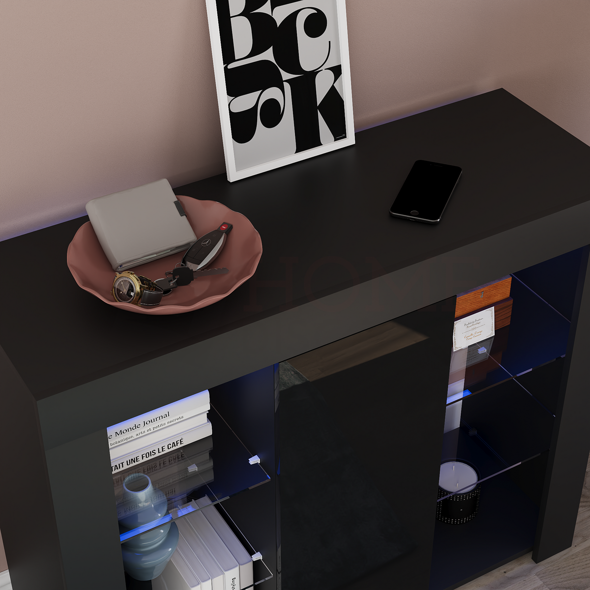 Azura 1-Door Large LED Sideboard - Black