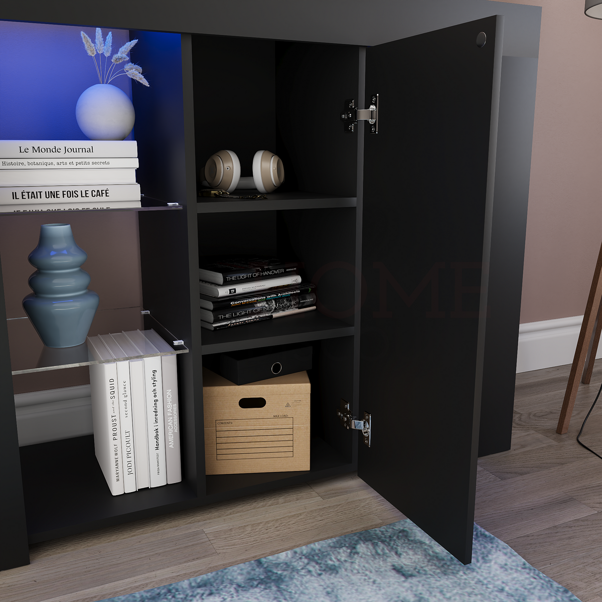 Azura 1-Door Large LED Sideboard - Black
