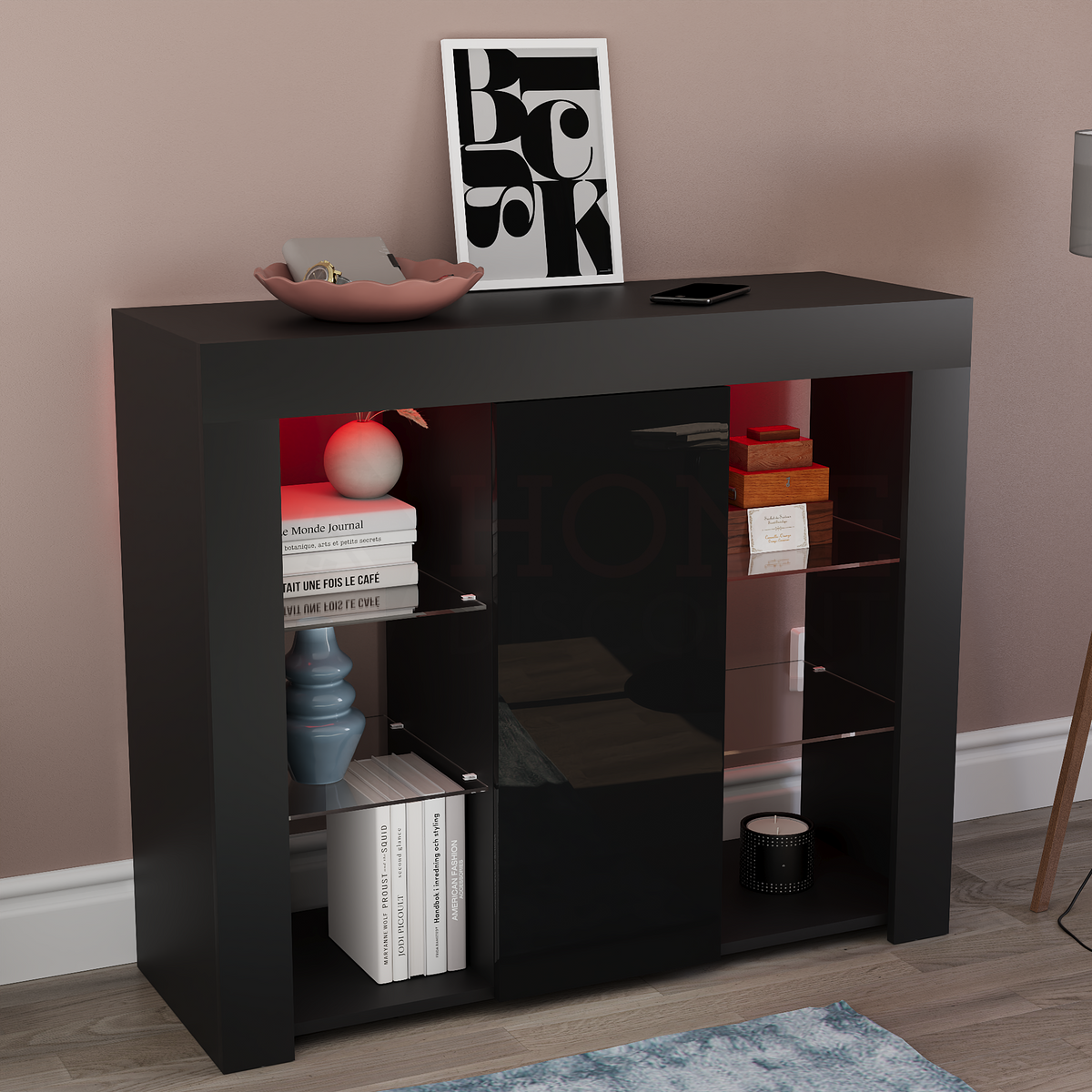 Azura 1-Door Large LED Sideboard - Black