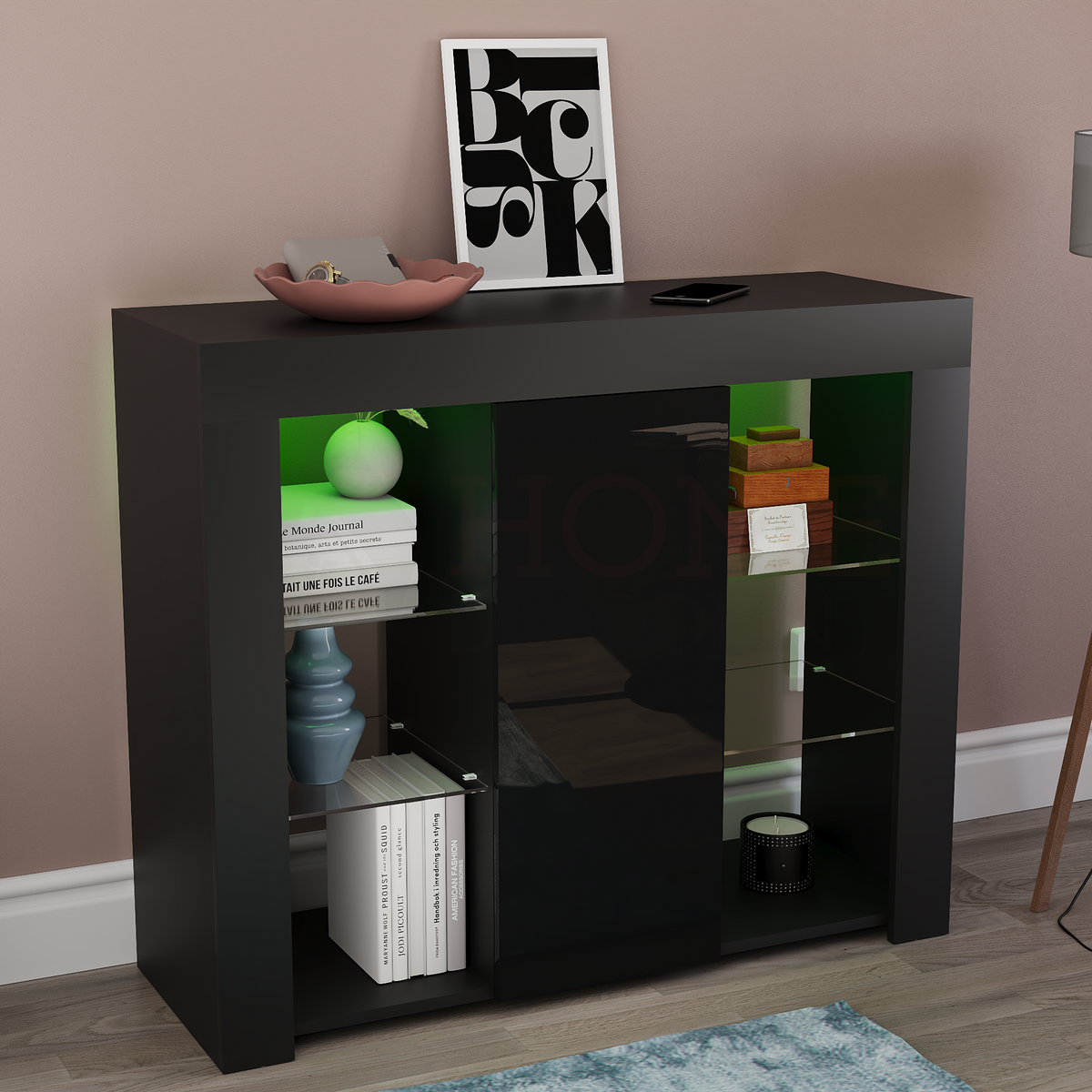 Azura 1-Door Large LED Sideboard - Black