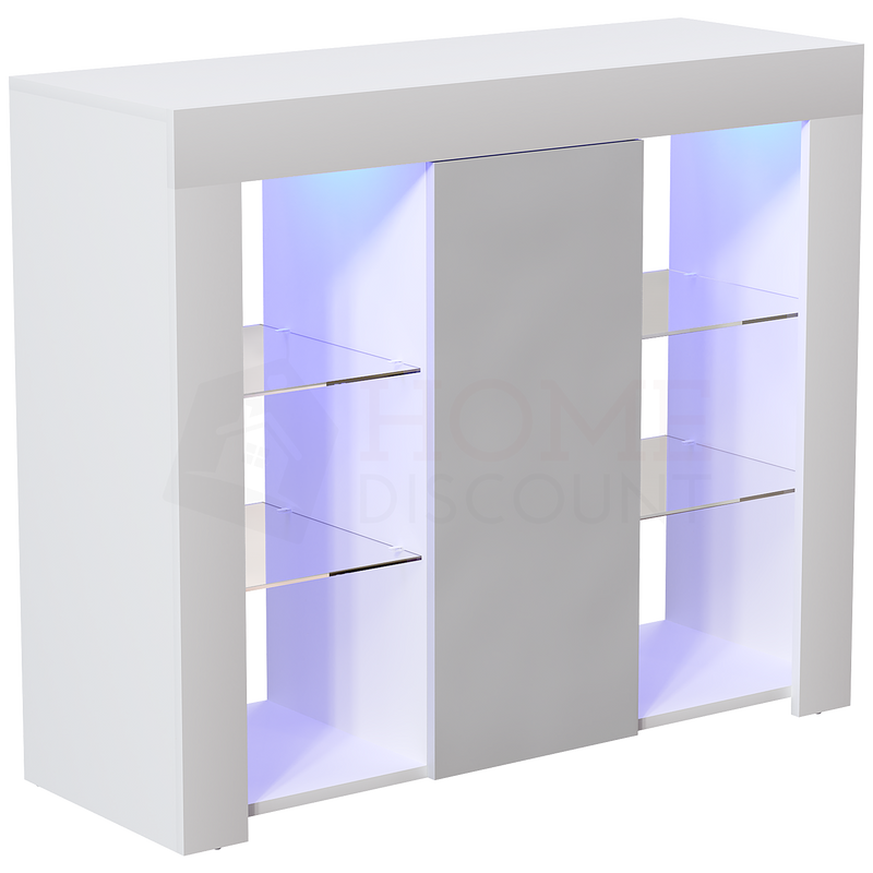 Azura 1 Door Large LED Sideboard, White & Grey