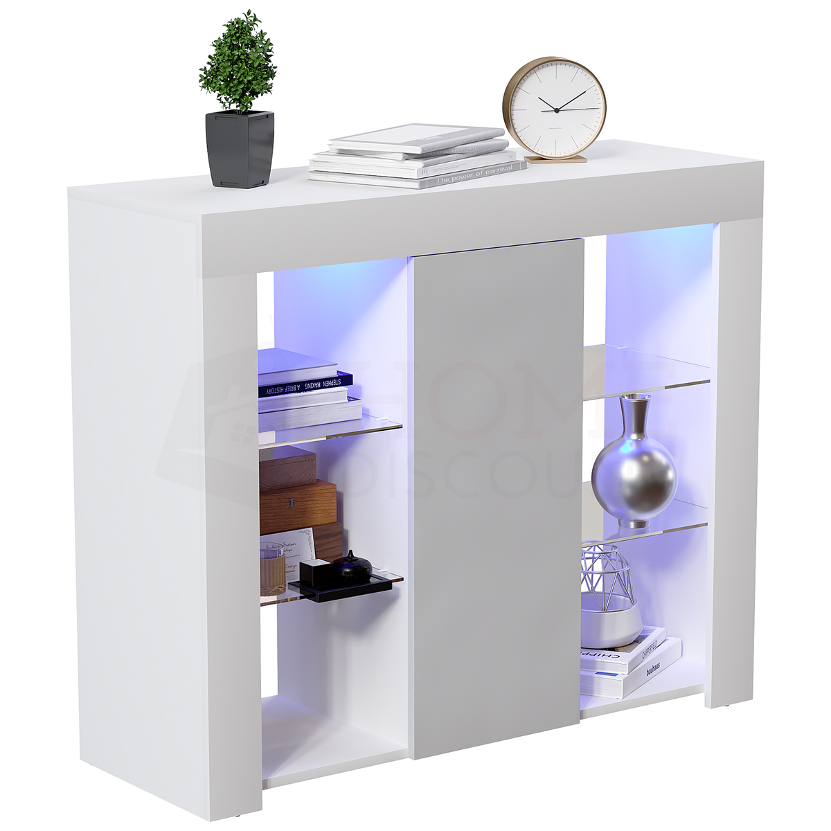 Azura 1-Door Large LED Sideboard - White & Grey