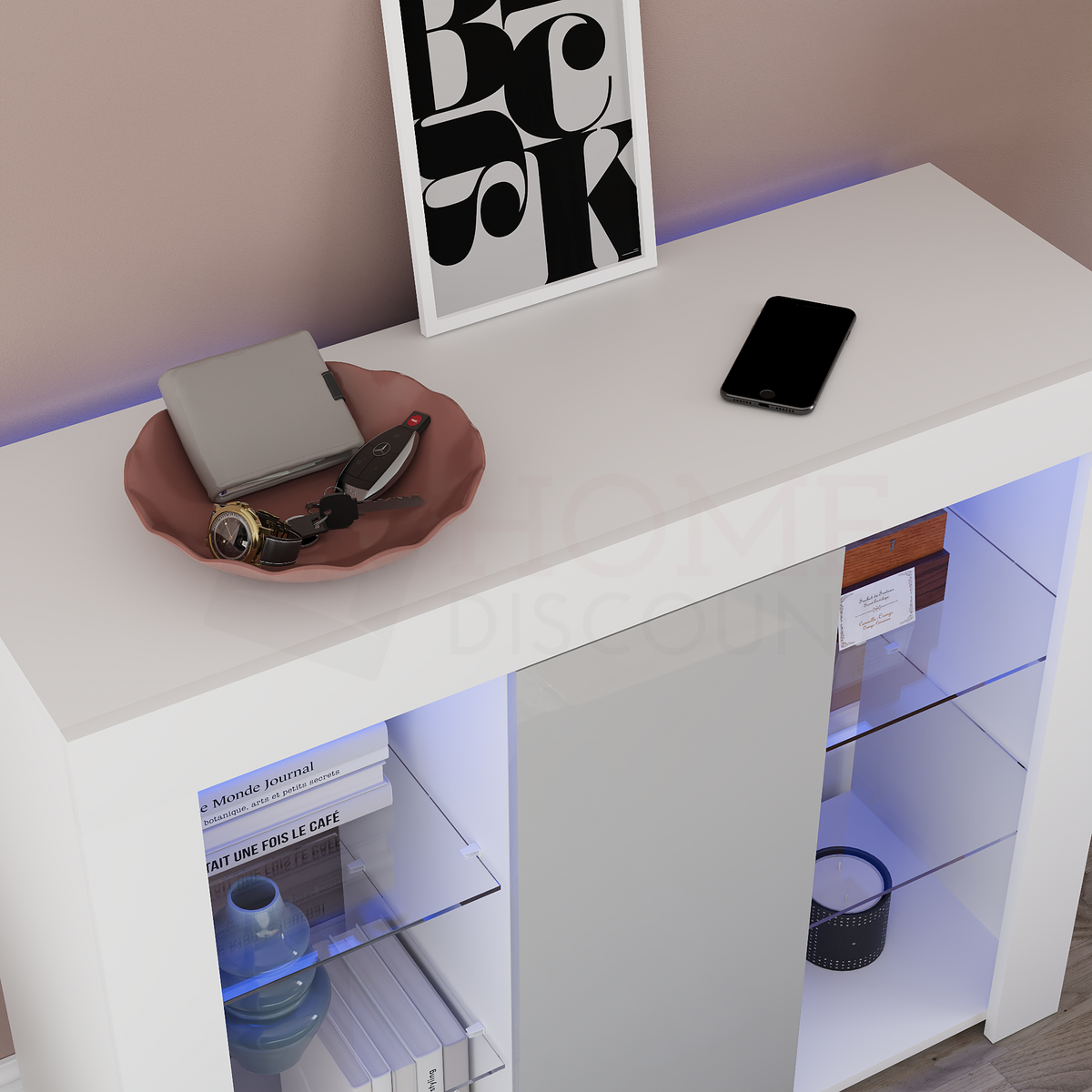 Azura 1-Door Large LED Sideboard - White & Grey