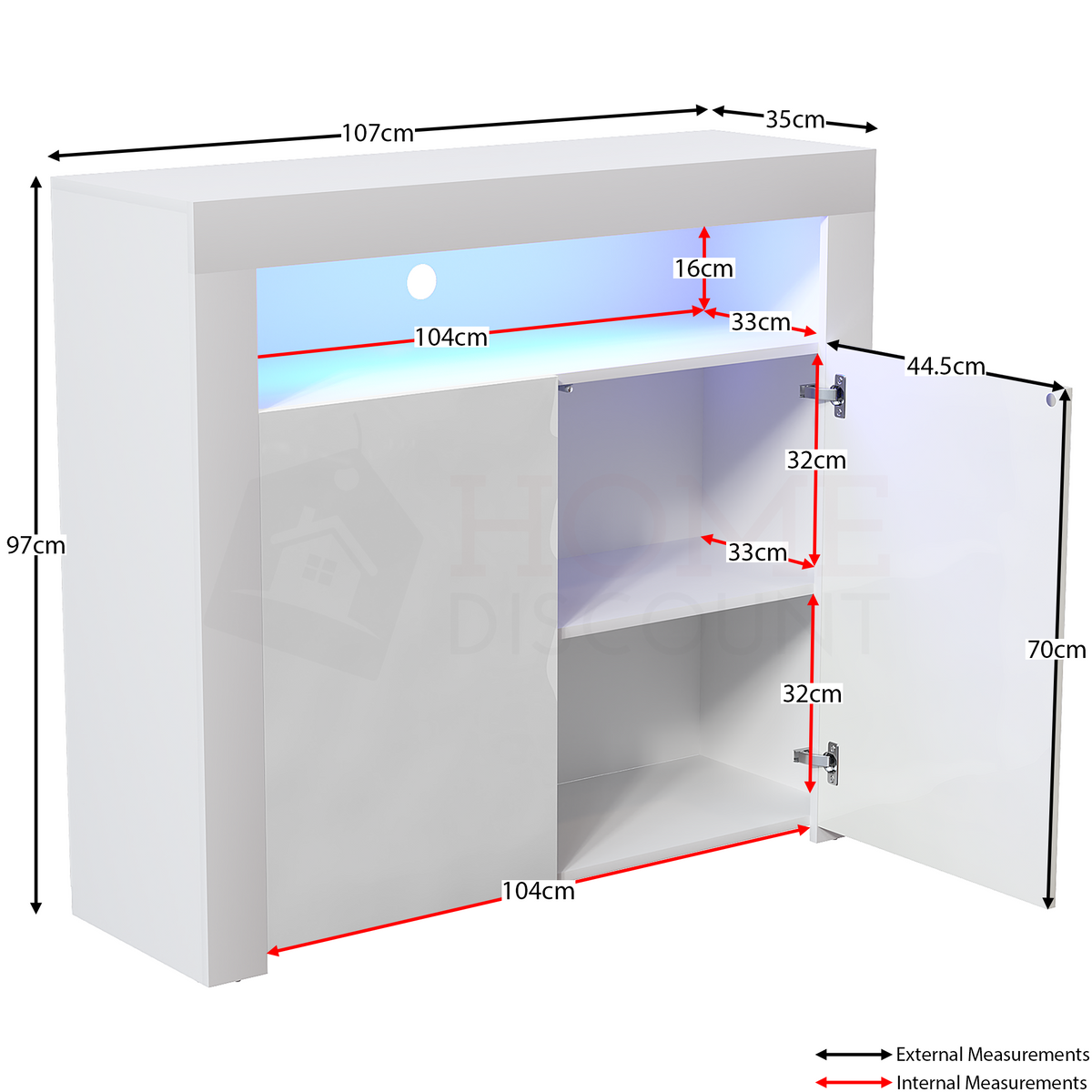 Nova 2-Door LED Sideboard - White