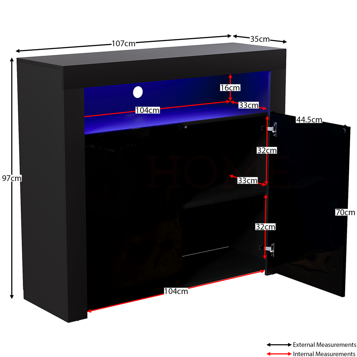Nova 2-Door LED Sideboard - Black