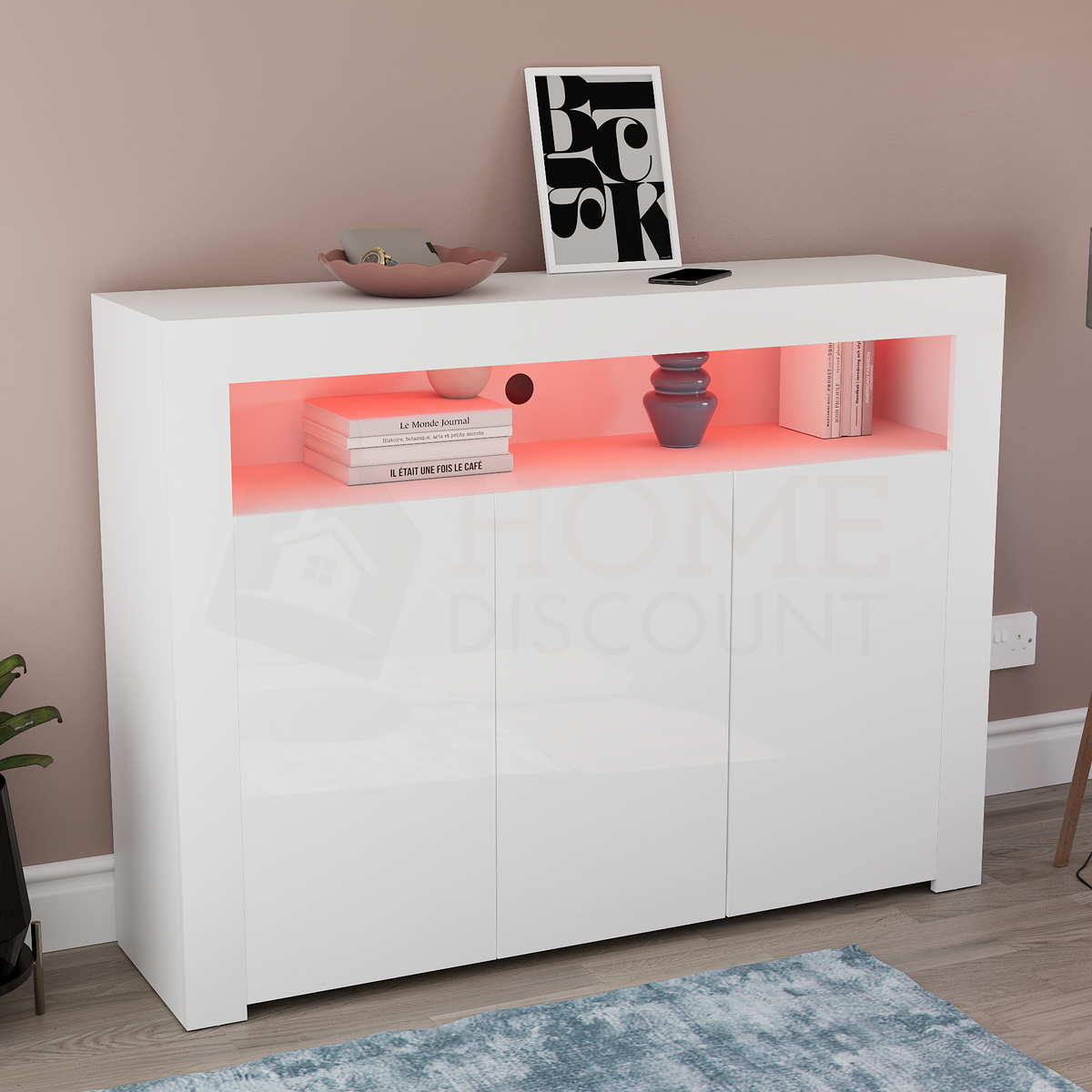 Nova 3-Door LED Sideboard - White