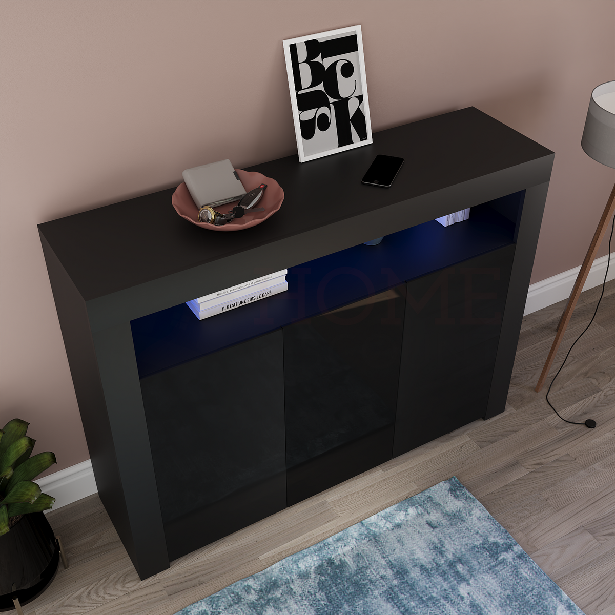 Nova 3-Door LED Sideboard - Black