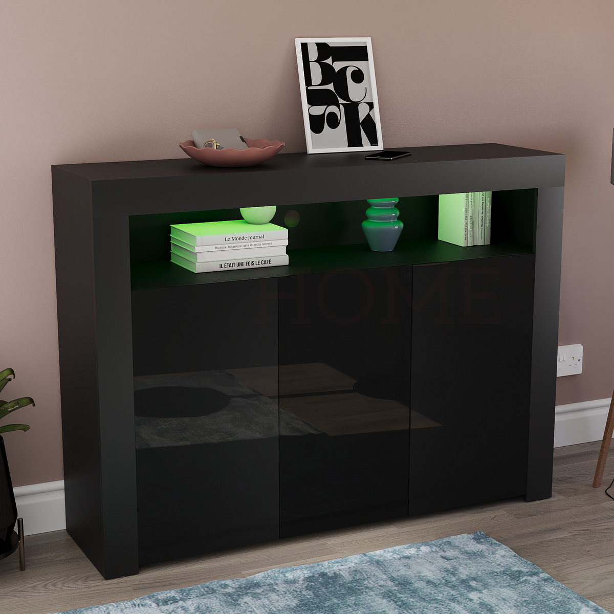 Nova 3-Door LED Sideboard - Black