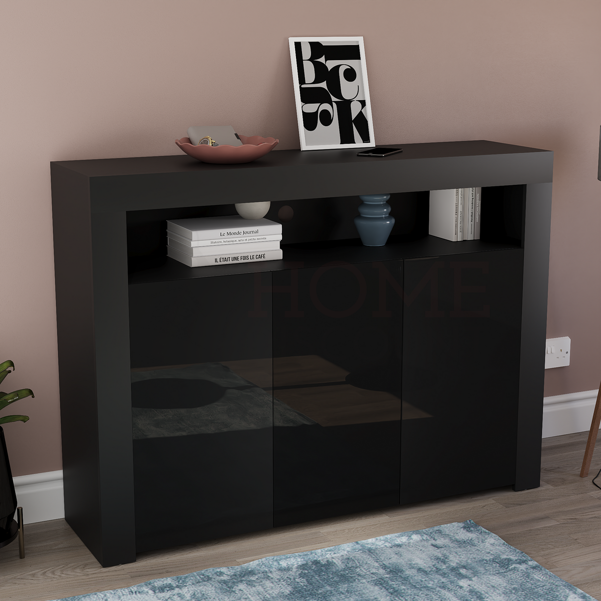 Nova 3-Door LED Sideboard - Black
