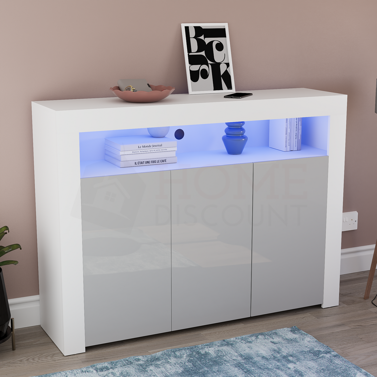 Nova 3-Door LED Sideboard - White & Grey