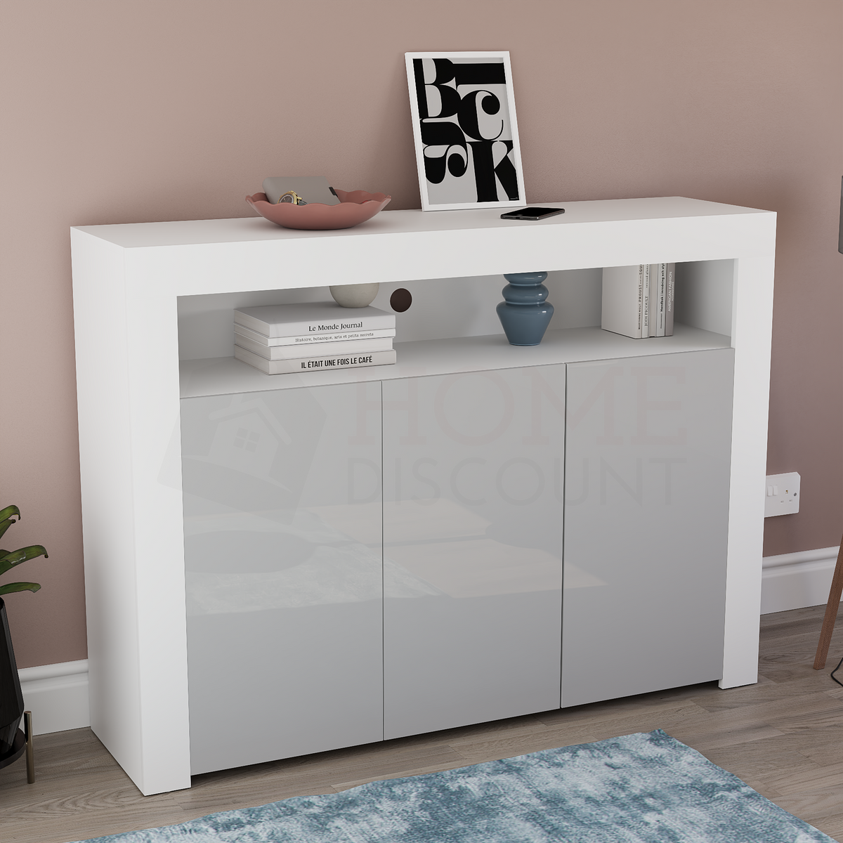 Nova 3-Door LED Sideboard - White & Grey