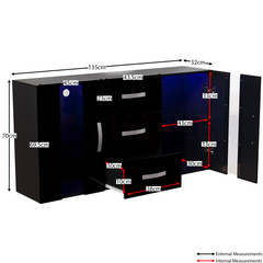 Astro 2 Door 3 Drawer LED Sideboard, Black